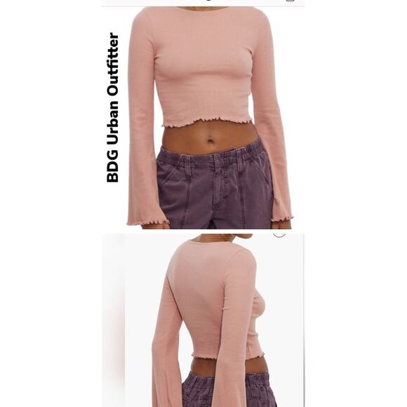 BDG Urban Outfitter Rose Dawn Pull Over Crop Top Sz Med Micro Ribbed - Picture 1 of 4